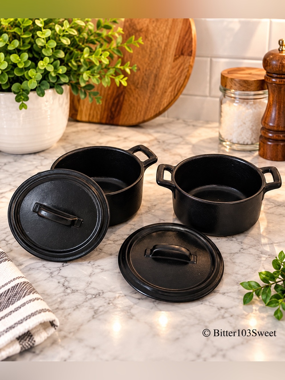 Set of 2 Revol Belle Cuisine 4-inch Round Cocotte Pots with Lid (7 oz)
